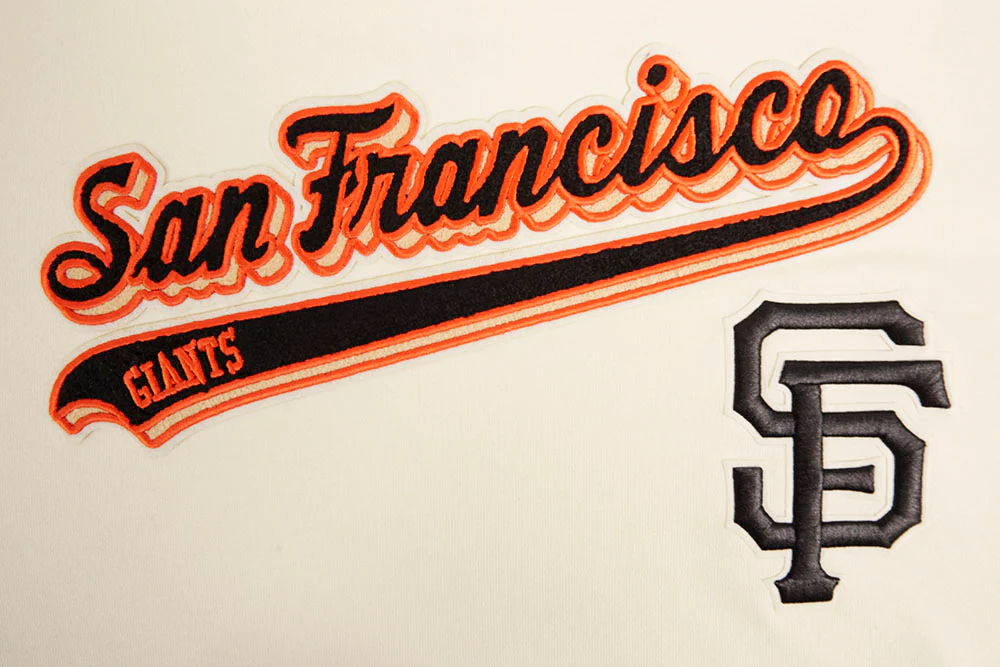 MLB SAN FRANCISCO GIANTS SCRIPT TAIL MEN'S RIB FLEECE PULLOVER HOODIE (EGGSHELL/ BLACK) - Image 6
