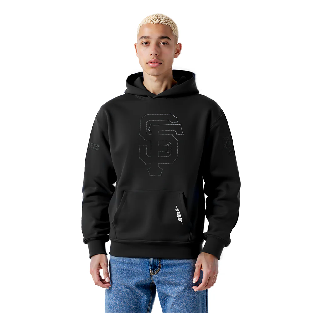MLB SAN FRANCISCO GIANTS BLACKOUT MEN'S DROP SHOULDER FLC PO HOODIE (BLACK)