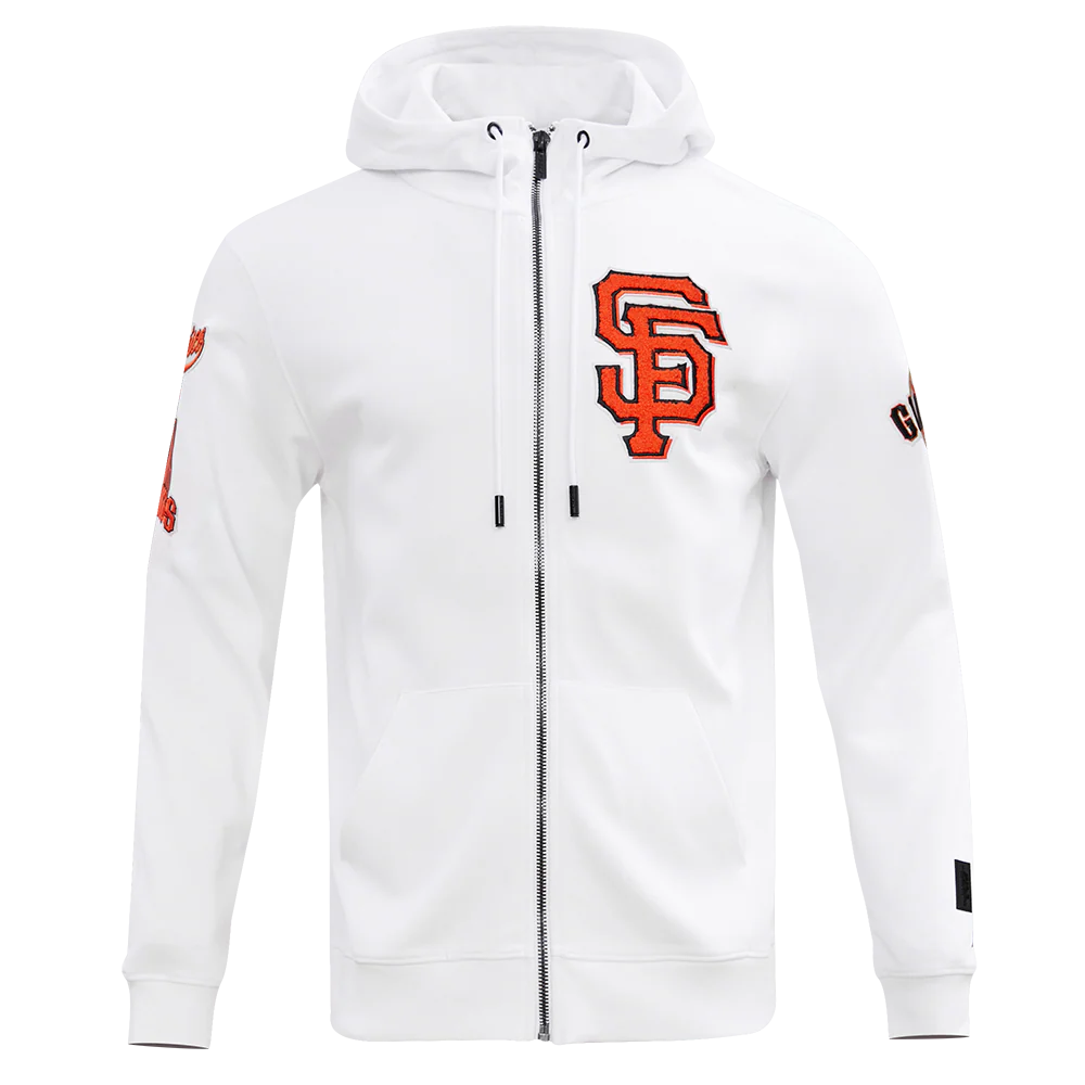 MLB SAN FRANCISCO GIANTS CLASSIC CHENILLE MEN'S FULL ZIP PULLOVER HOODIE (WHITE)