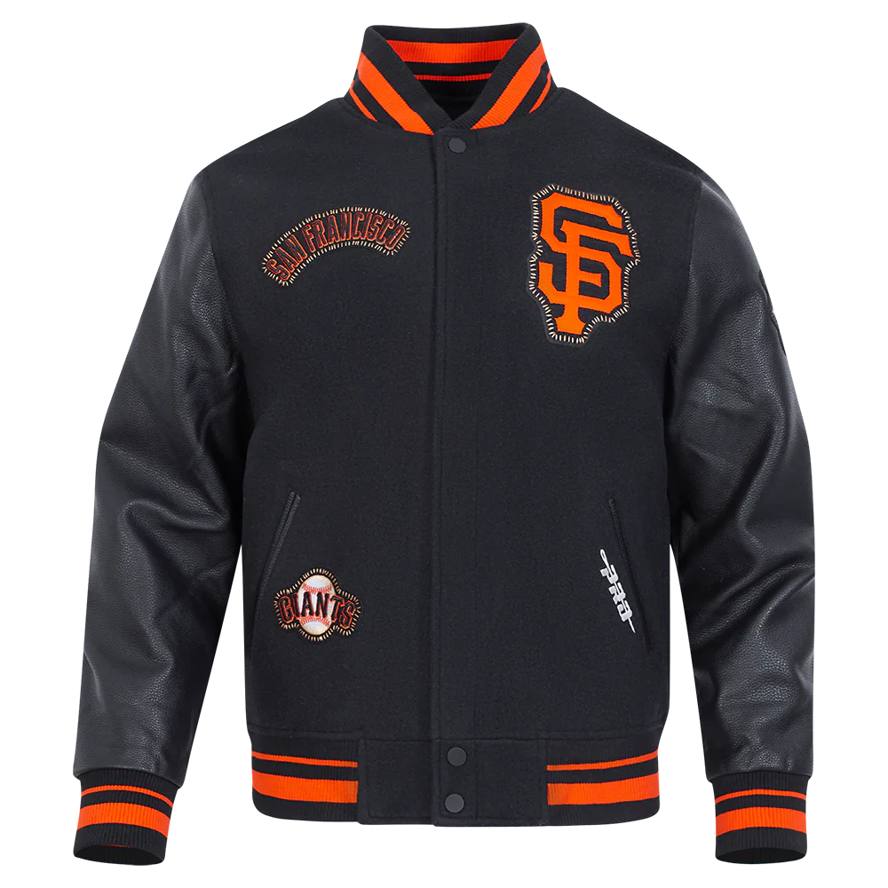 MLB SAN FRANCISCO GIANTS DIY PICK STITCH MEN'S RIB WOOL VARSITY JACK (BLACK/ORANGE)