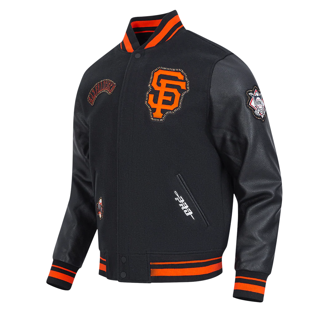 MLB SAN FRANCISCO GIANTS DIY PICK STITCH MEN'S RIB WOOL VARSITY JACK (BLACK/ORANGE) - Image 2