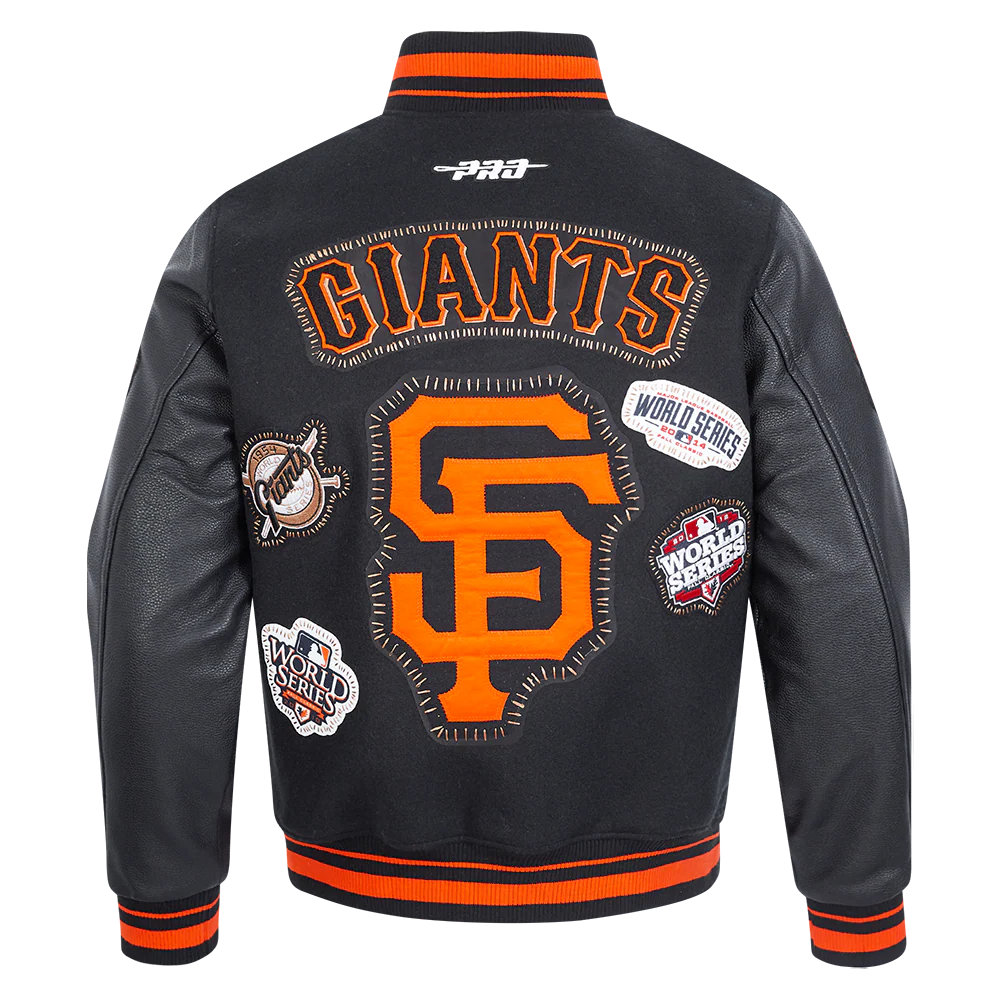MLB SAN FRANCISCO GIANTS DIY PICK STITCH MEN'S RIB WOOL VARSITY JACK (BLACK/ORANGE) - Image 3