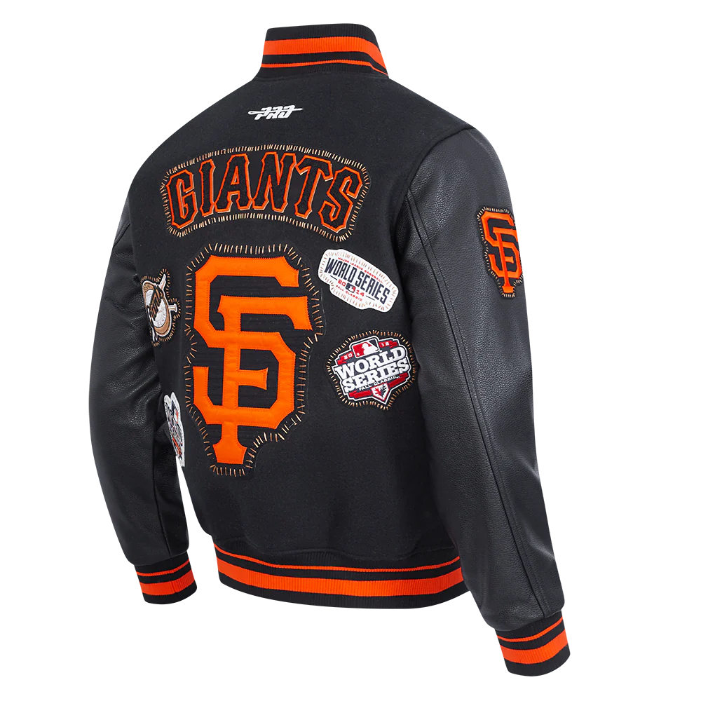 MLB SAN FRANCISCO GIANTS DIY PICK STITCH MEN'S RIB WOOL VARSITY JACK (BLACK/ORANGE) - Image 4