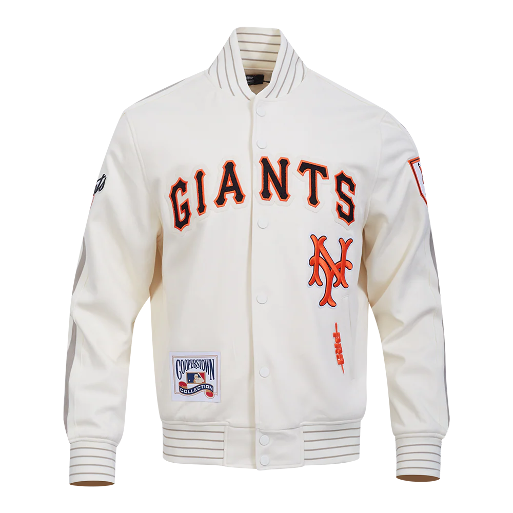 MLB SAN FRANCISCO GIANTS COOPERSTOWN LOGO PRO GAME DAY MEN'S DOUBLE KNIT JACKET (EGGSHELL/TAUPE/EGGSHELL)