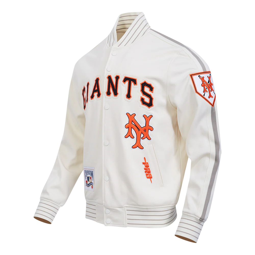 MLB SAN FRANCISCO GIANTS COOPERSTOWN LOGO PRO GAME DAY MEN'S DOUBLE KNIT JACKET (EGGSHELL/TAUPE/EGGSHELL) - Image 2