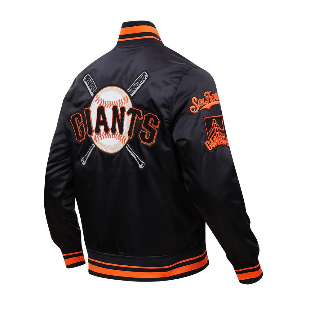 MLB SAN FRANCISCO GIANTS MASHUP MEN'S RIB SATIN JACKET (BLACK/ORANGE) - Image 4