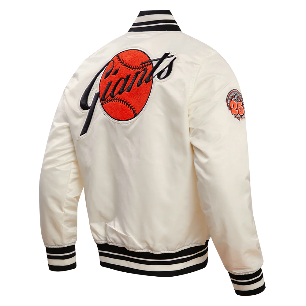 MLB SAN FRANCISCO GIANTS RETRO CLASSIC MEN'S RIB SATIN JACKET (EGGSHELL/BLACK) - Image 4