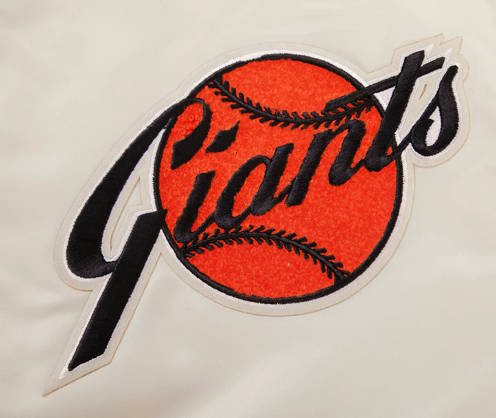 MLB SAN FRANCISCO GIANTS RETRO CLASSIC MEN'S RIB SATIN JACKET (EGGSHELL/BLACK) - Image 6