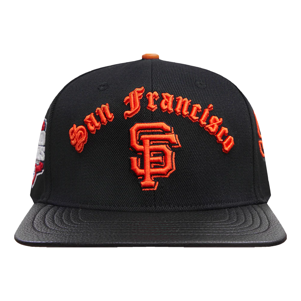 MLB SAN FRANCISCO GIANTS OLD ENGLISH UNISEX 6 PANEL LEATHER STRAPBACK (BLACK)