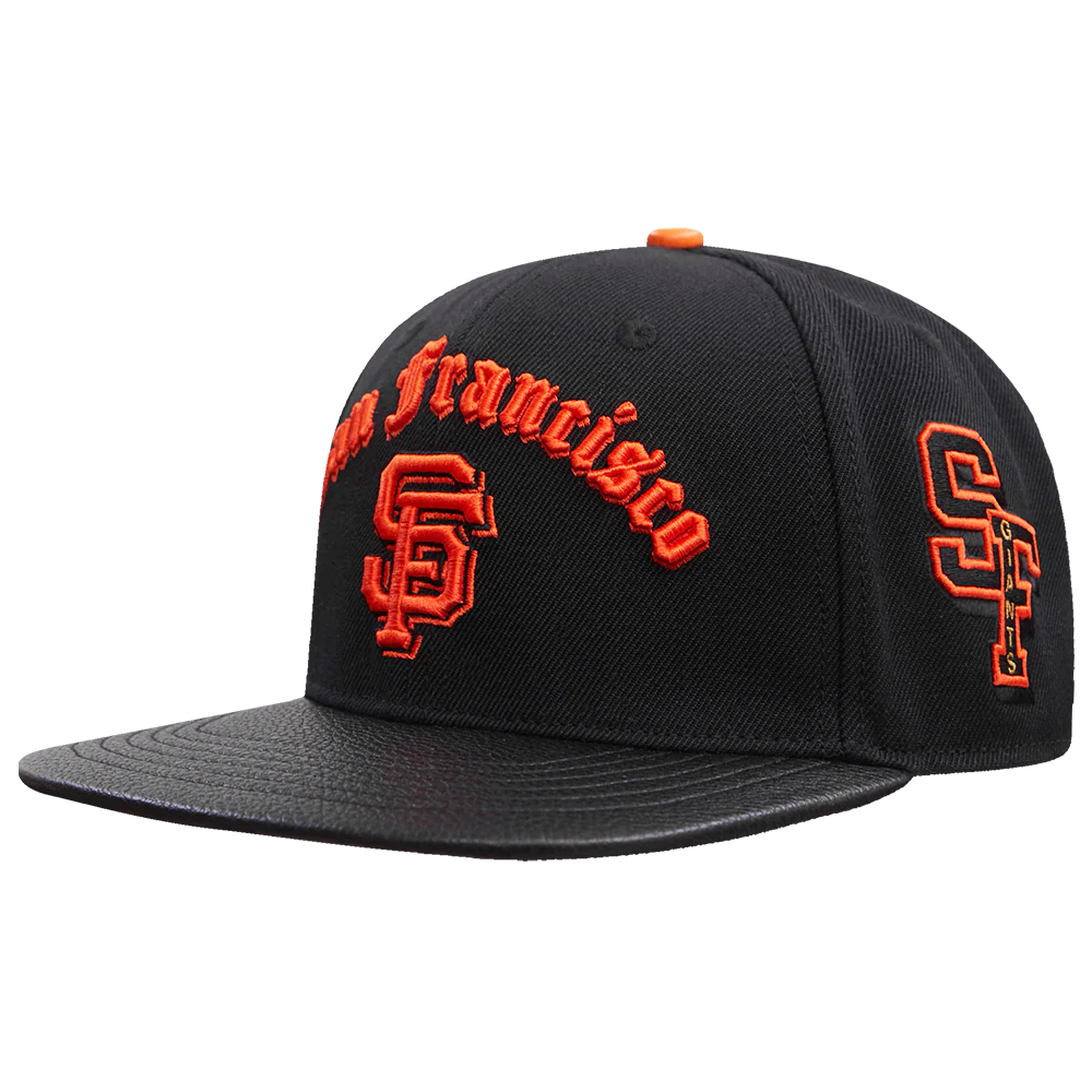 MLB SAN FRANCISCO GIANTS OLD ENGLISH UNISEX 6 PANEL LEATHER STRAPBACK (BLACK) - Image 3