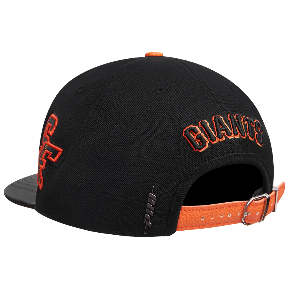 MLB SAN FRANCISCO GIANTS OLD ENGLISH UNISEX 6 PANEL LEATHER STRAPBACK (BLACK) - Image 4