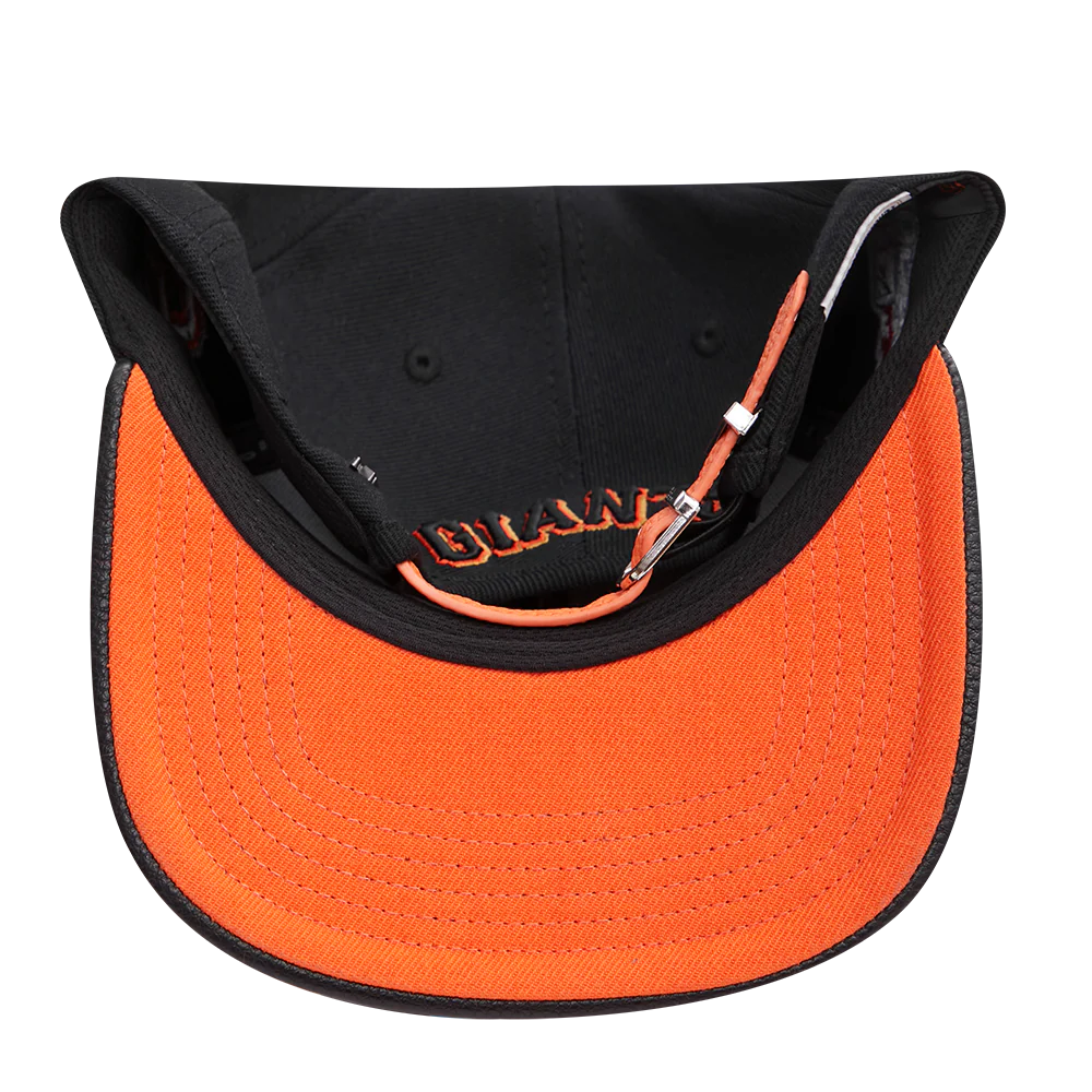 MLB SAN FRANCISCO GIANTS OLD ENGLISH UNISEX 6 PANEL LEATHER STRAPBACK (BLACK) - Image 7