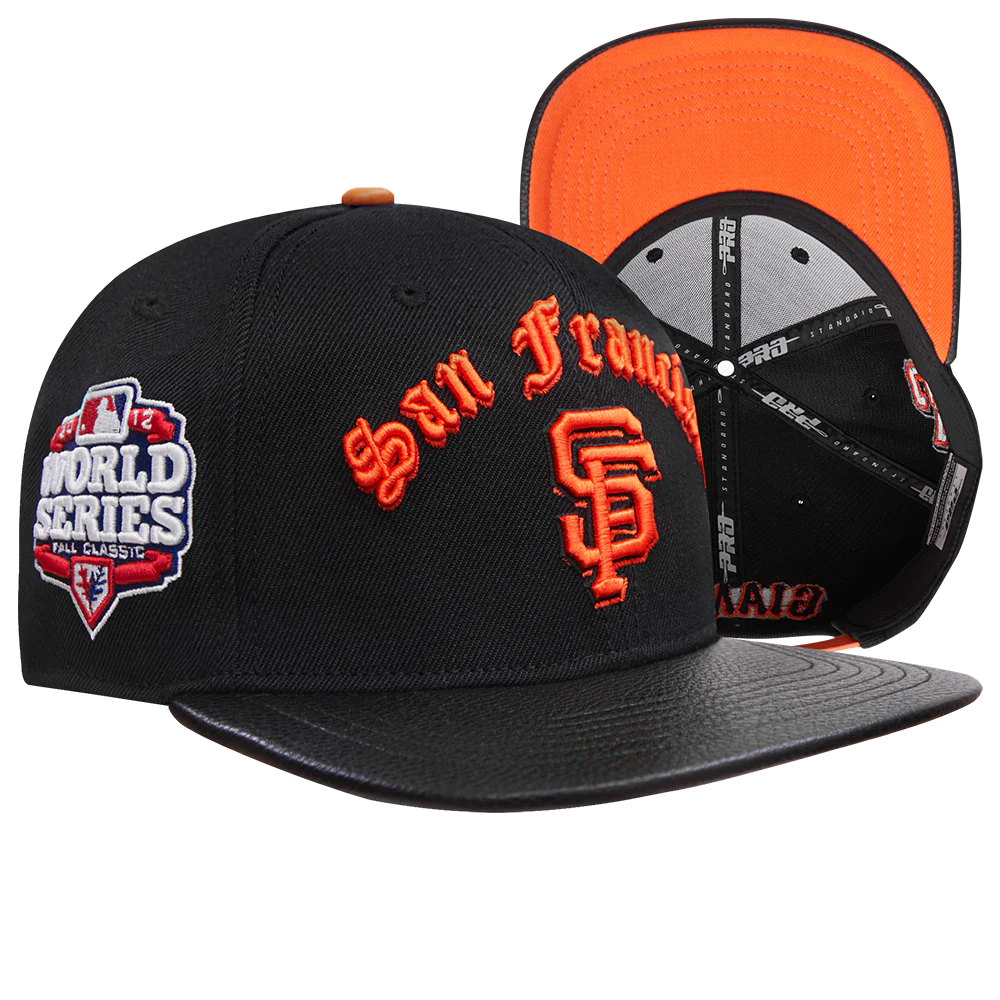 MLB SAN FRANCISCO GIANTS OLD ENGLISH UNISEX 6 PANEL LEATHER STRAPBACK (BLACK) - Image 8