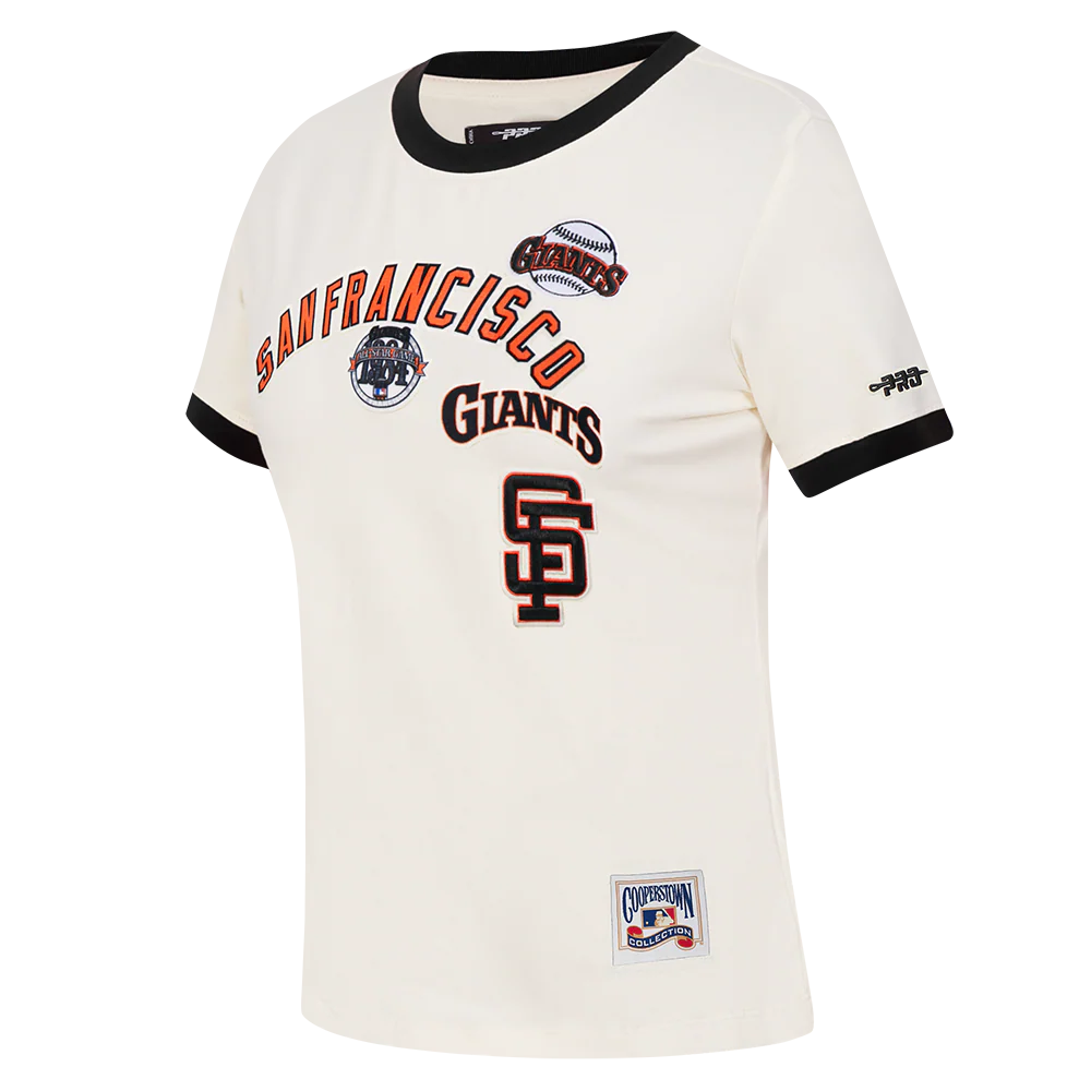 MLB SAN FRANCISCO GIANTS RETRO CASCADE WOMEN'S RINGER TEE (EGGSHELL/ BLACK) - Image 2