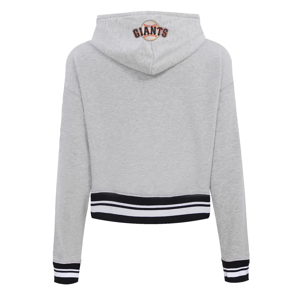 MLB SAN FRANCISCO GIANTS SCRIPT TAIL WOMEN'S RIB FLEECE CROPPED PULLOVER HOODIE (HEATHER GRAY/BLACK) - Image 3