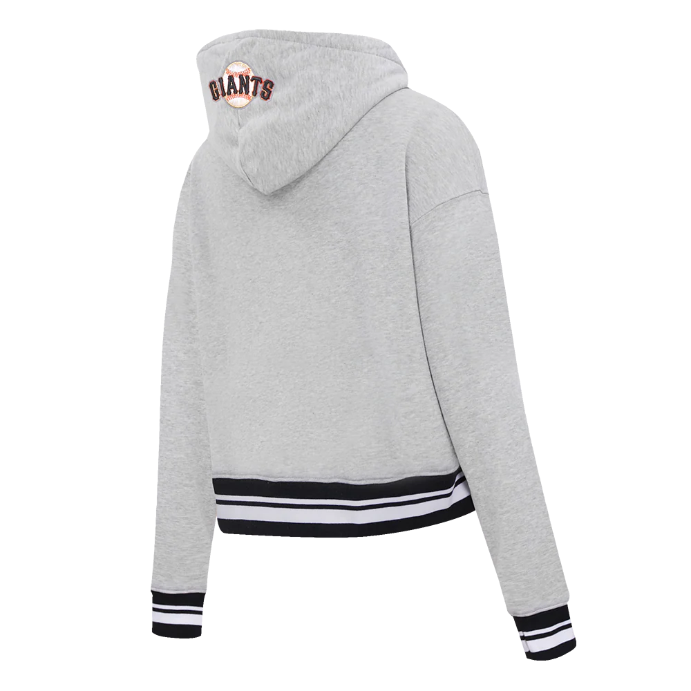 MLB SAN FRANCISCO GIANTS SCRIPT TAIL WOMEN'S RIB FLEECE CROPPED PULLOVER HOODIE (HEATHER GRAY/BLACK) - Image 4