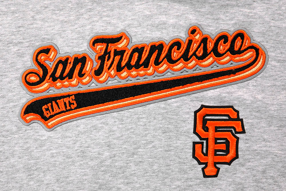 MLB SAN FRANCISCO GIANTS SCRIPT TAIL WOMEN'S RIB FLEECE CROPPED PULLOVER HOODIE (HEATHER GRAY/BLACK) - Image 5