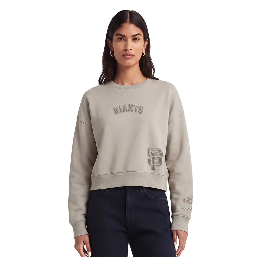 MLB SAN FRANCISCO GIANTS WINGSPAN WOMEN'S FLEECE CREWNECK (TAUPE) - Image 2