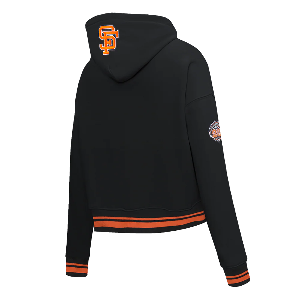MLB SAN FRANCISCO GIANTS RETRO CLASSIC WOMEN'S CROPPED PULLOVER HOODIE (BLACK/ORANGE) - Image 4