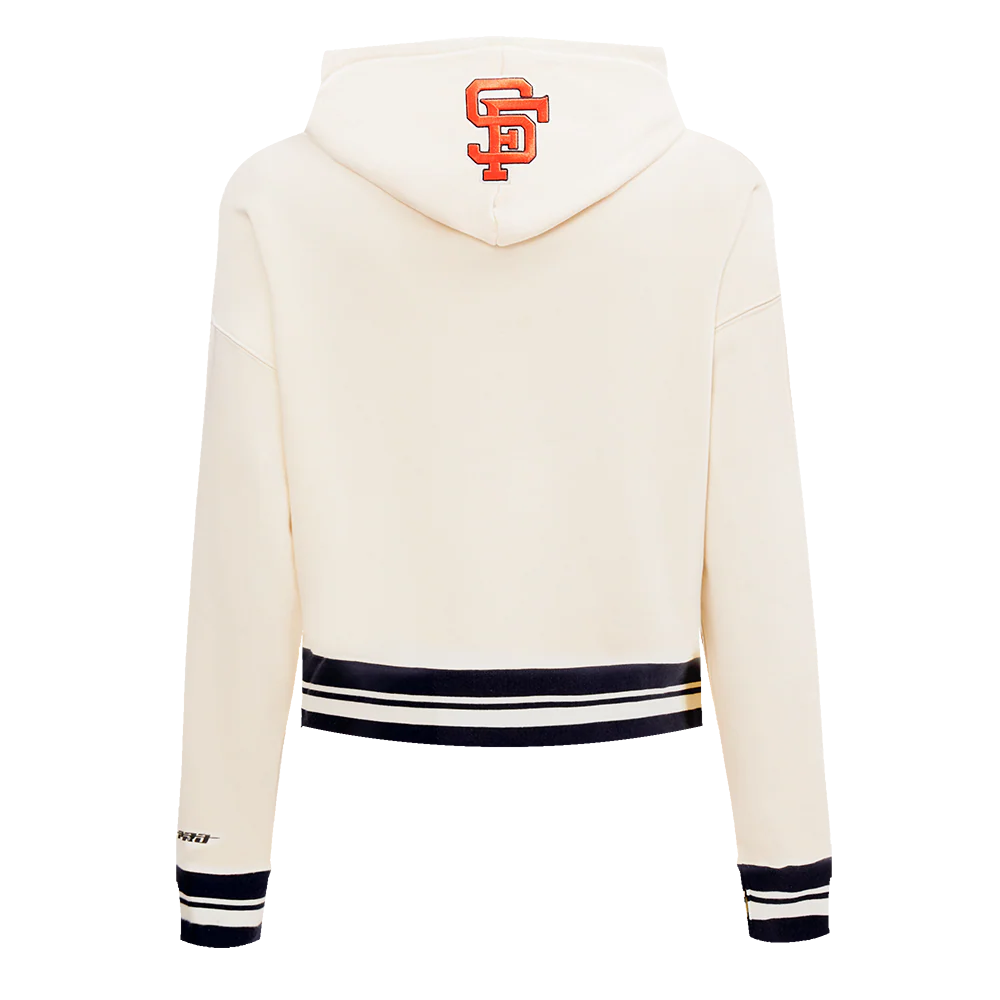 MLB SAN FRANCISCO GIANTS RETRO CLASSIC WOMEN'S CROPPED PULLOVER HOODIE (EGGSHELL/ BLACK) - Image 3