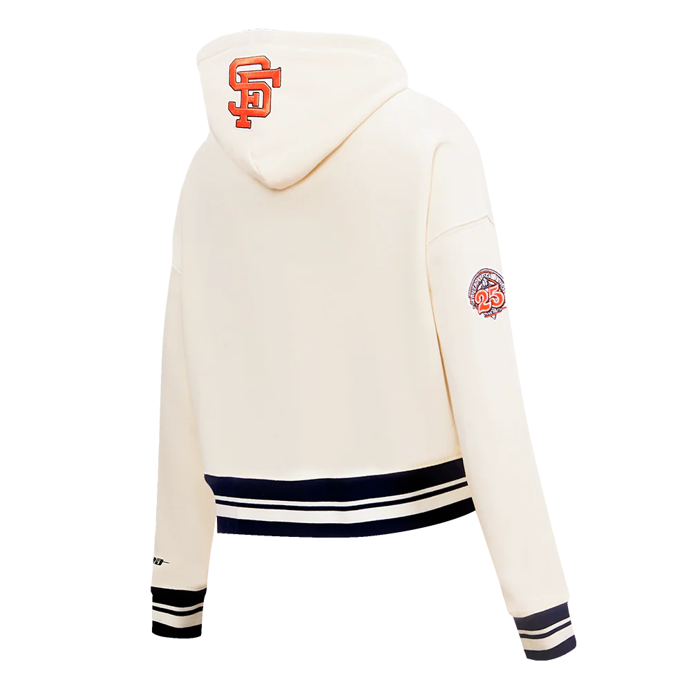 MLB SAN FRANCISCO GIANTS RETRO CLASSIC WOMEN'S CROPPED PULLOVER HOODIE (EGGSHELL/ BLACK) - Image 4