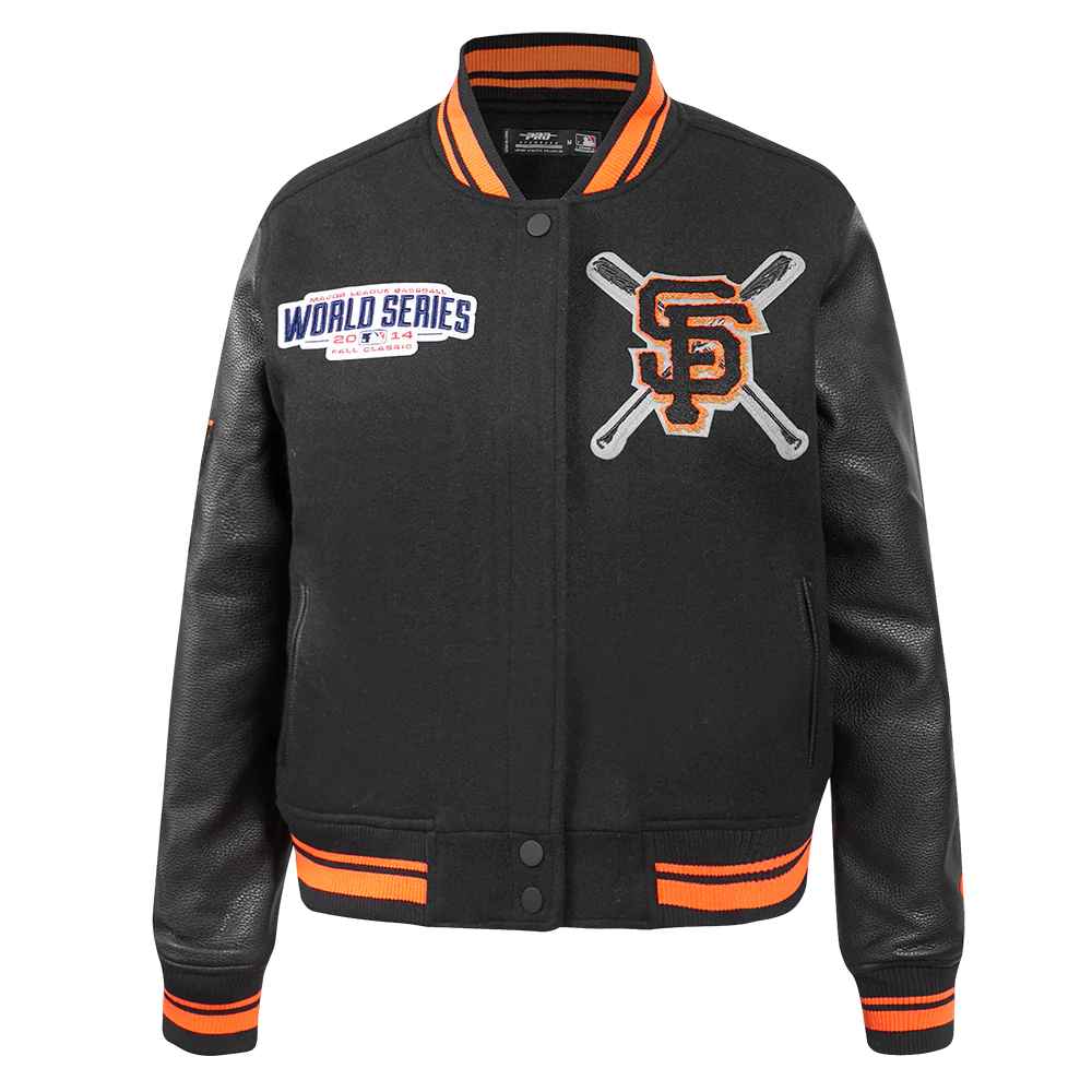 MLB SAN FRANCISCO GIANTS MASHUP WOMEN'S RIB WOOL VARSITY JACKET (BLACK/ORANGE)