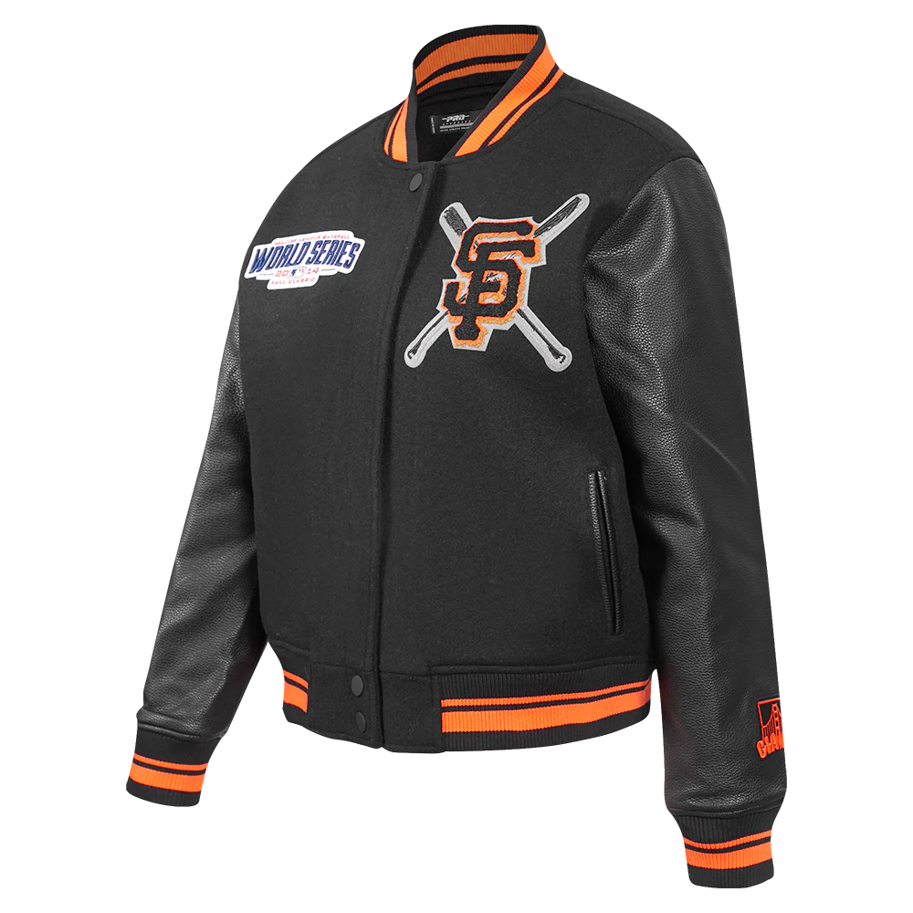 MLB SAN FRANCISCO GIANTS MASHUP WOMEN'S RIB WOOL VARSITY JACKET (BLACK/ORANGE) - Image 2
