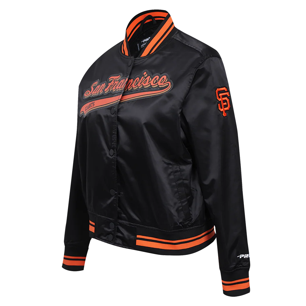 MLB SAN FRANCISCO GIANTS SCRIPT TAIL WOMEN'S SATIN JACKET (BLACK/ORANGE) - Image 2