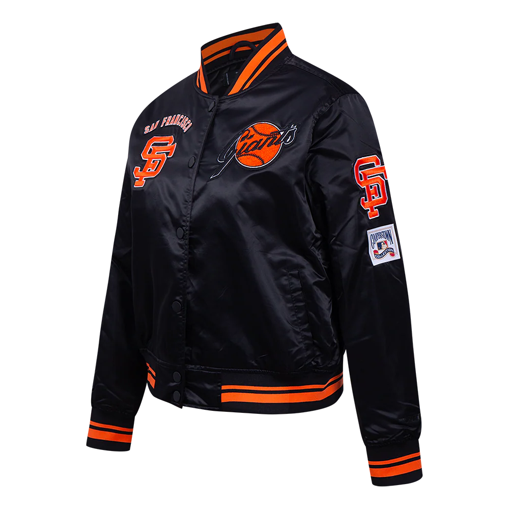 MLB SAN FRANCISCO GIANTS RETRO CLASSIC WOMEN'S RIB SATIN JACKET (BLACK/ORANGE) - Image 2
