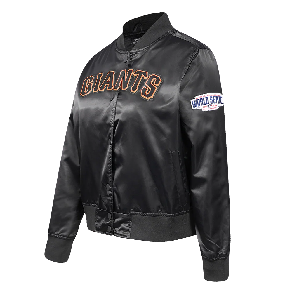 MLB SAN FRANCISCO GIANTS CLASSIC WOMEN'S SATIN JACKET (BLACK) - Image 2
