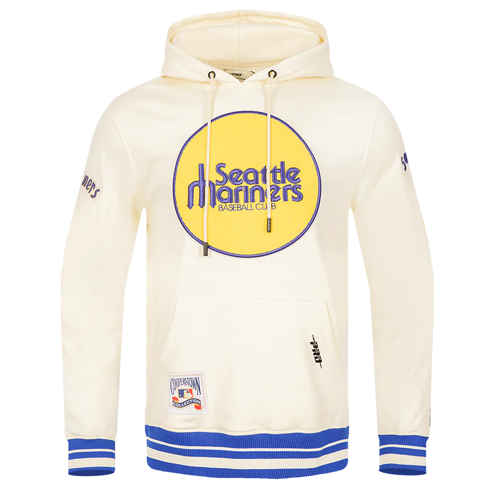 MLB SEATTLE MARINERS RETRO CLASSIC MEN'S RIB PULLOVER HOODIE (EGGSHELL/ ROYAL BLUE)