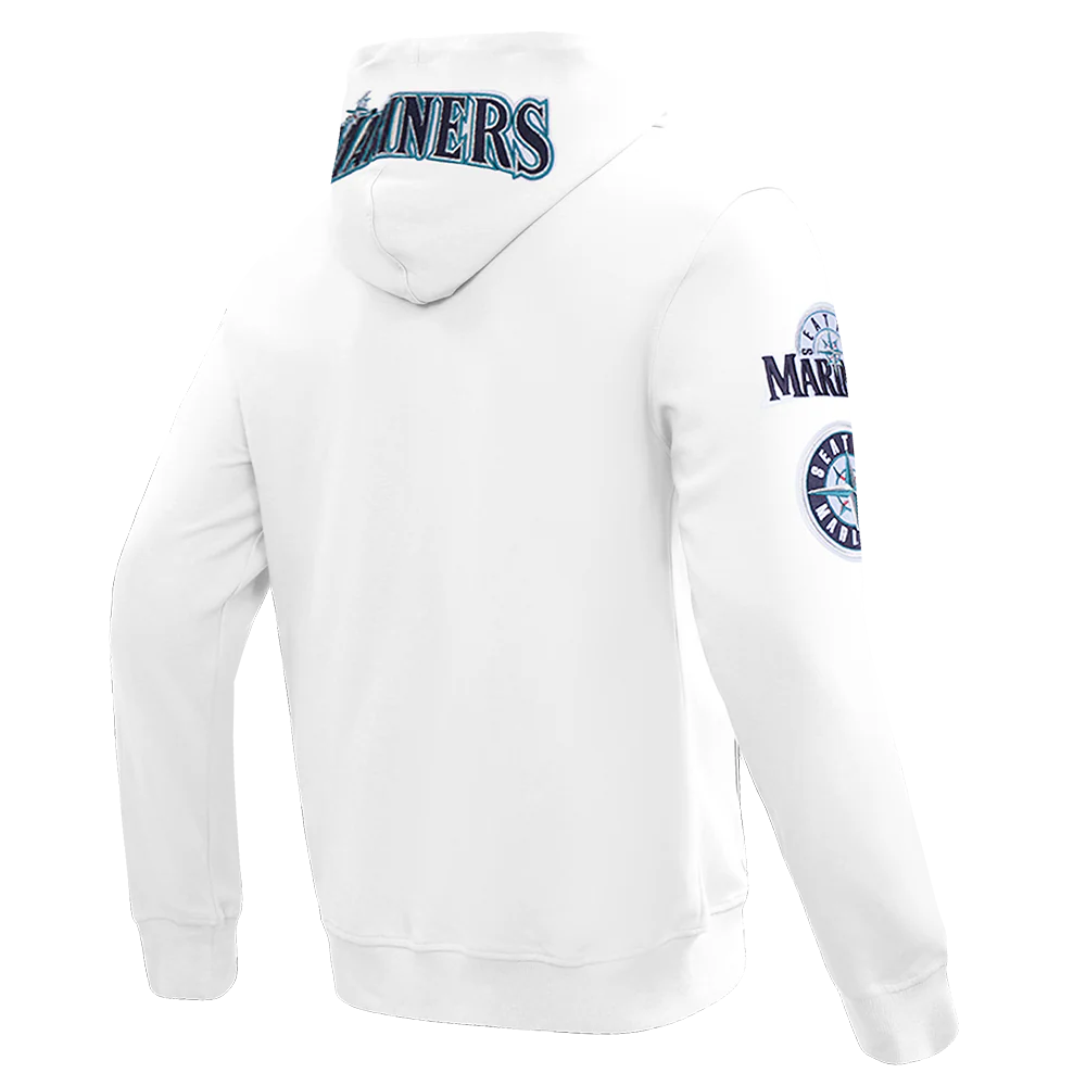 MLB SEATTLE MARINERS CLASSIC CHENILLE MEN'S FULL ZIP PULLOVER HOODIE (WHITE) - Image 4