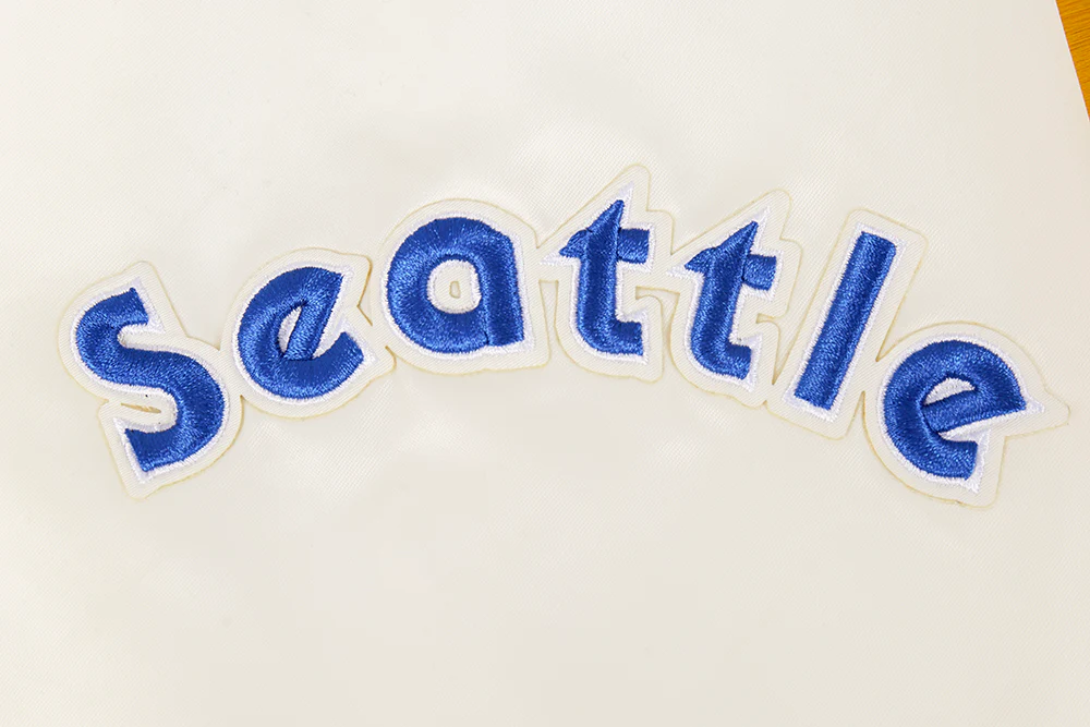 MLB SEATTLE MARINERS RETRO CLASSIC MEN'S RIB SATIN JACKET V2 (EGGSHELL/ROYAL BLUE) - Image 5