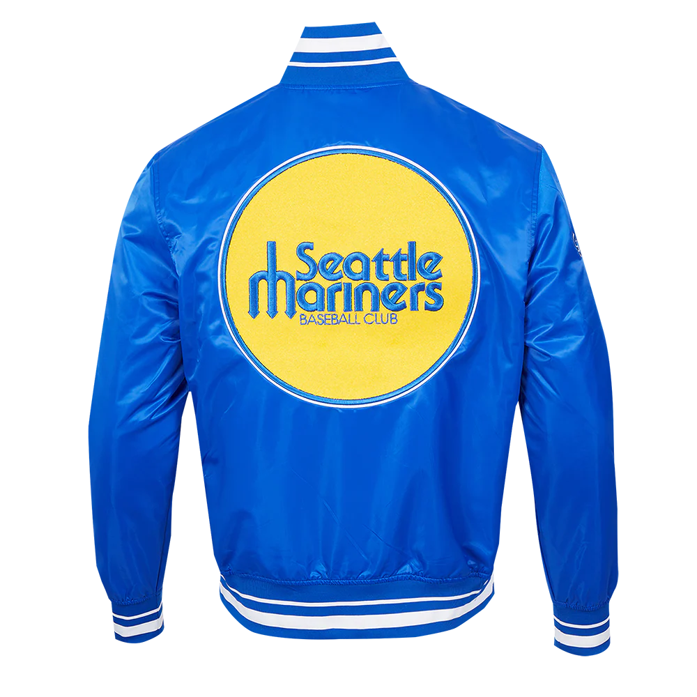 MLB SEATTLE MARINERS RETRO CLASSIC MEN'S RIB SATIN JACKET (ROYAL BLUE) - Image 3