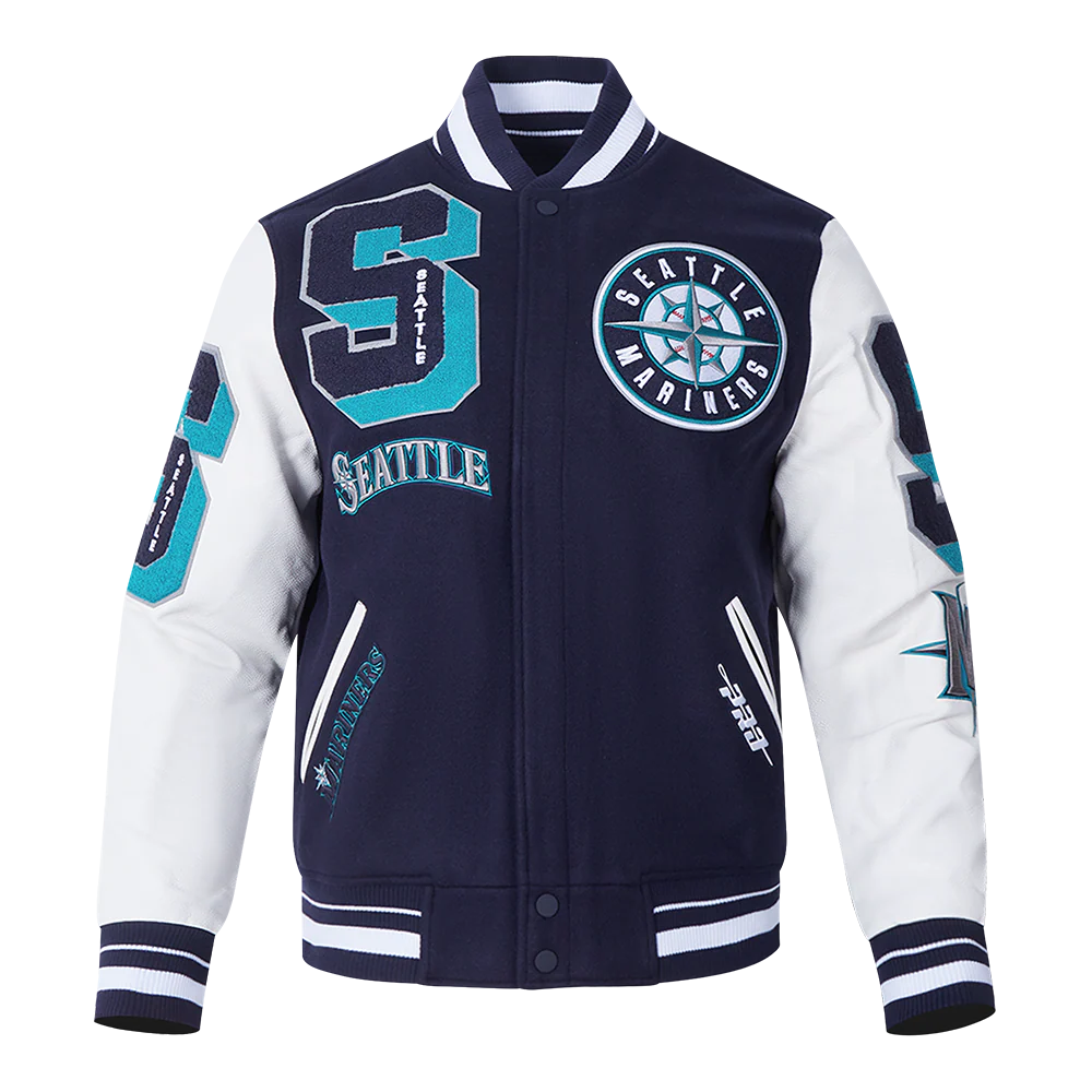 MLB SEATTLE MARINERS MASHUP MEN'S RIB WOOL VARSITY JACKET (MIDNIGHT NAVY/WHITE)