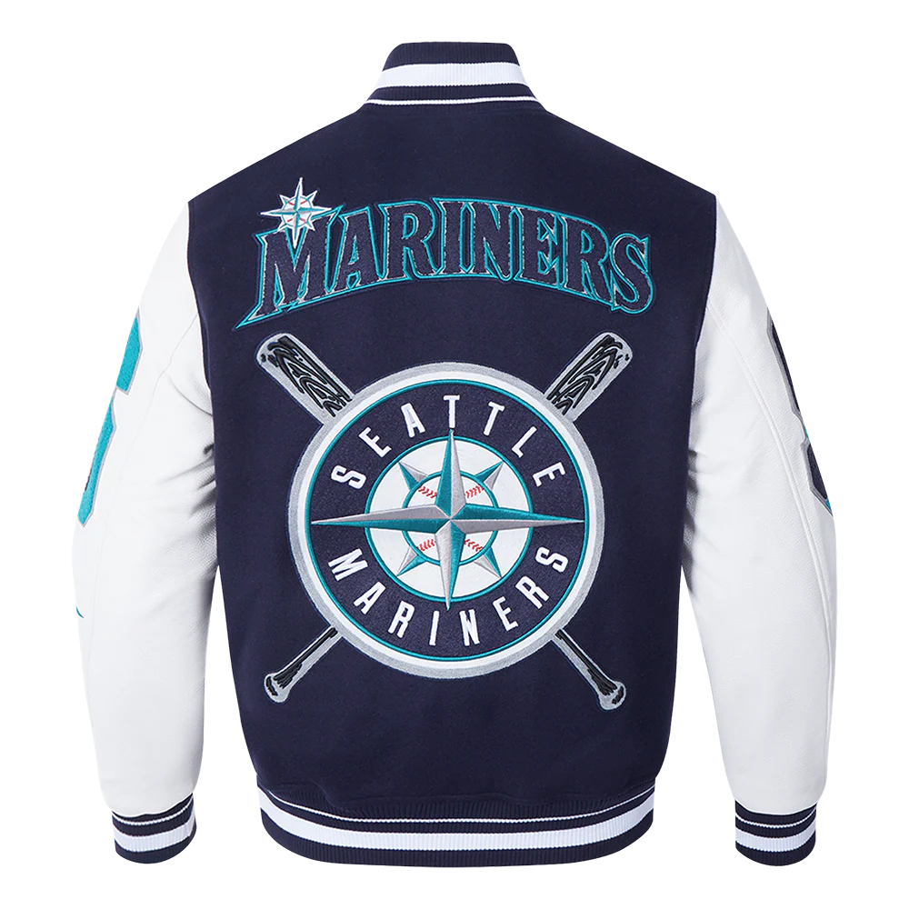 MLB SEATTLE MARINERS MASHUP MEN'S RIB WOOL VARSITY JACKET (MIDNIGHT NAVY/WHITE) - Image 3