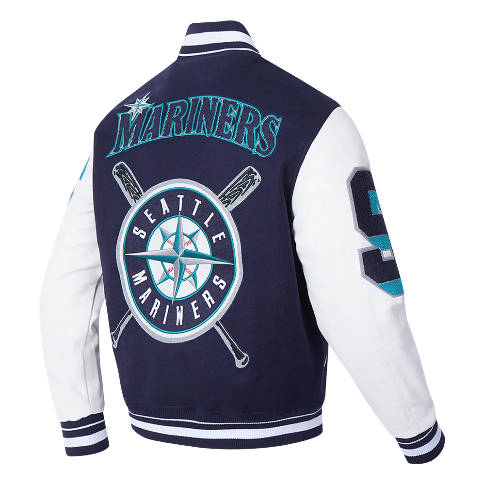 MLB SEATTLE MARINERS MASHUP MEN'S RIB WOOL VARSITY JACKET (MIDNIGHT NAVY/WHITE) - Image 4