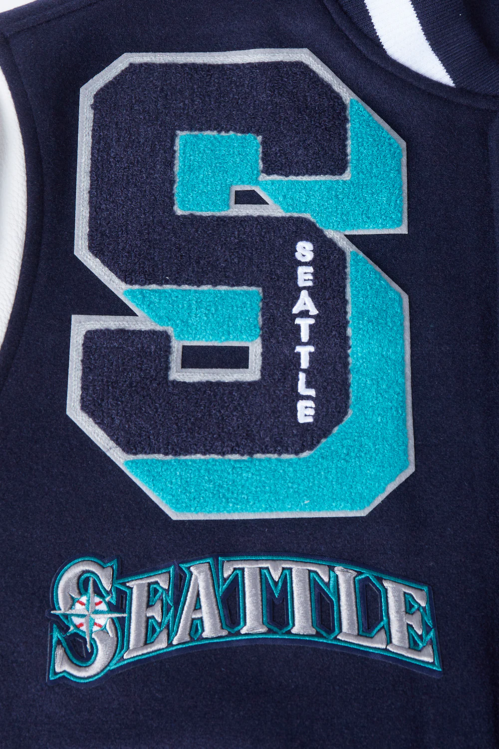 MLB SEATTLE MARINERS MASHUP MEN'S RIB WOOL VARSITY JACKET (MIDNIGHT NAVY/WHITE) - Image 5