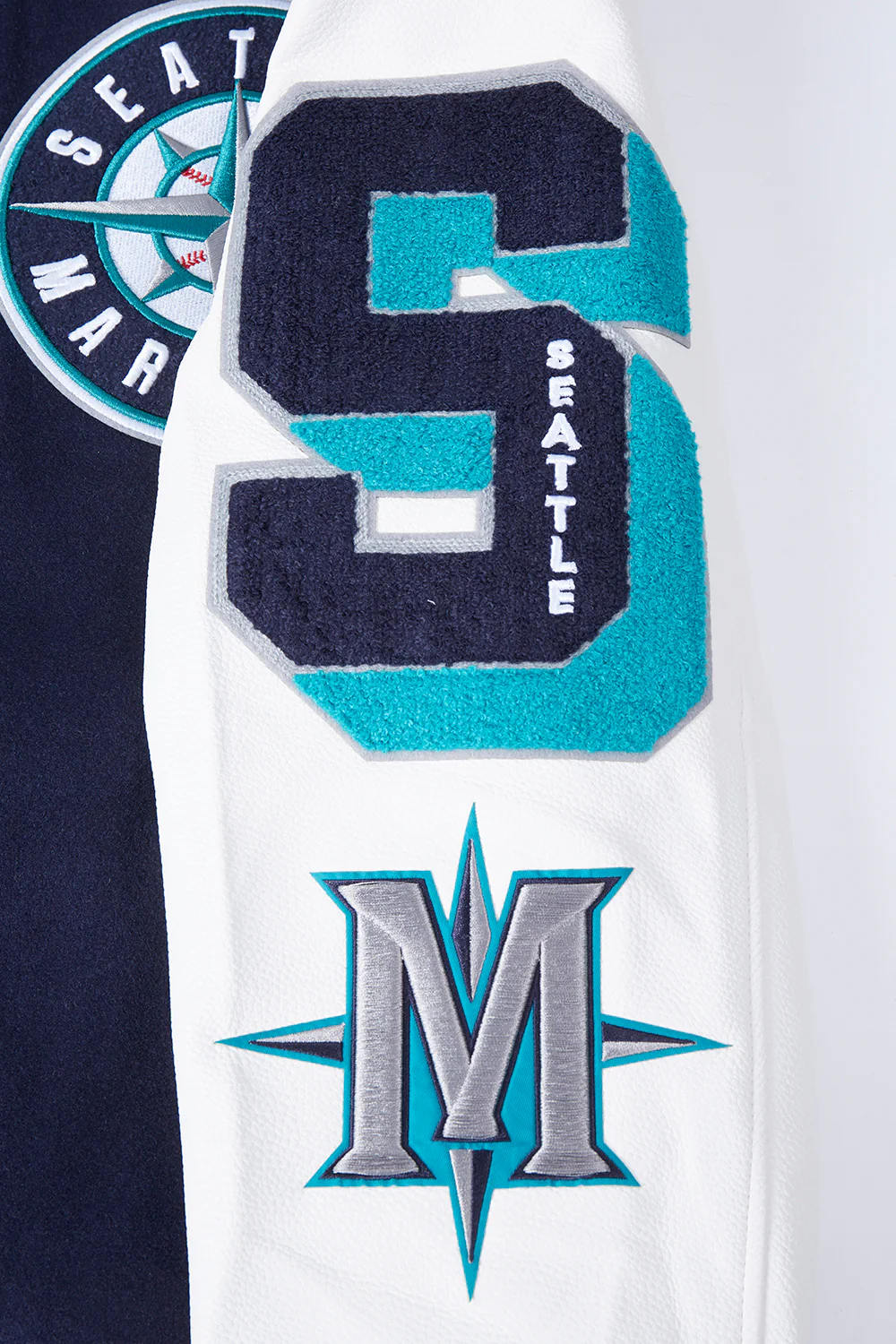 MLB SEATTLE MARINERS MASHUP MEN'S RIB WOOL VARSITY JACKET (MIDNIGHT NAVY/WHITE) - Image 9