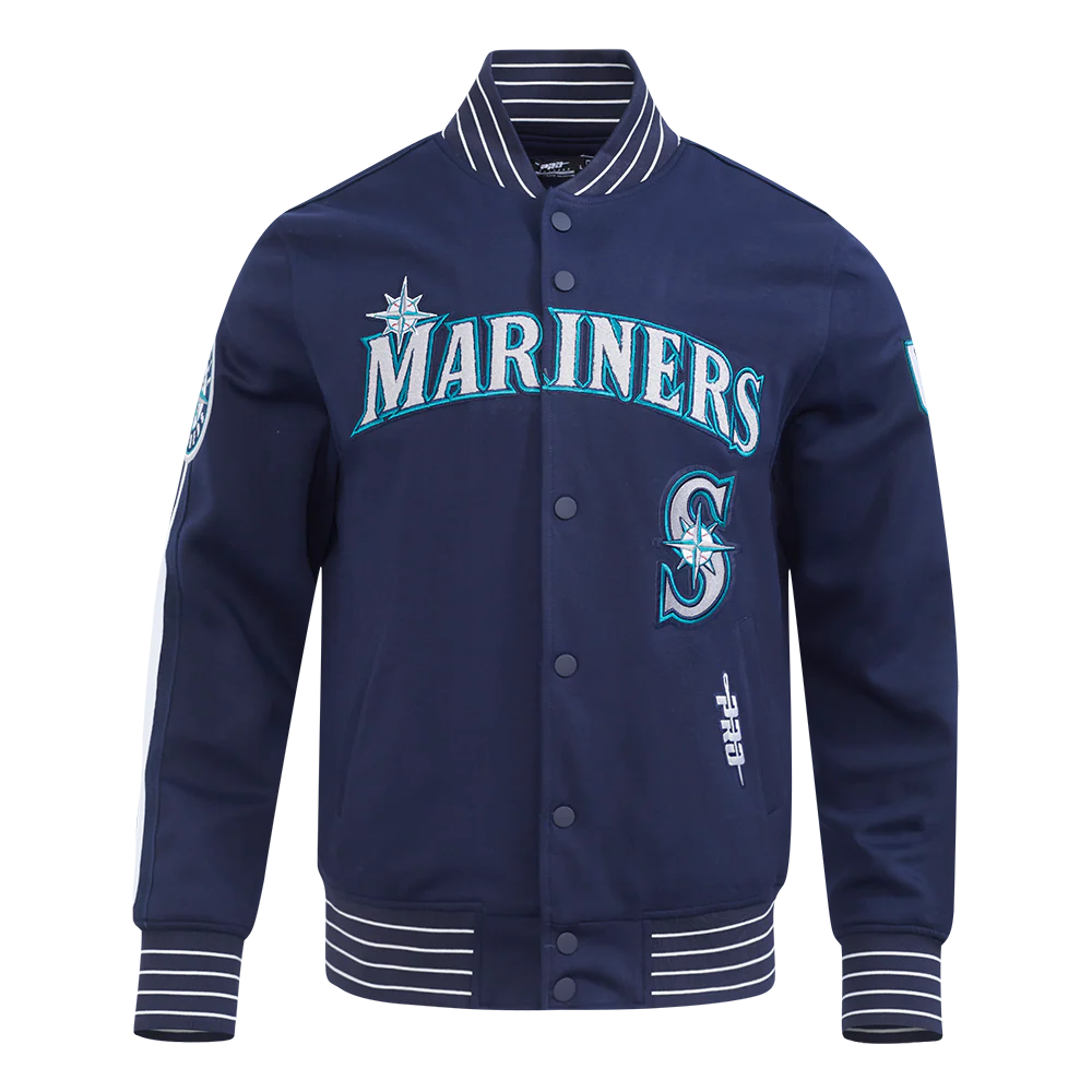 MLB SEATTLE MARINERS CURRENT LOGO PRO GAME DAY MEN'S DOUBLE KNIT JACKET (MIDNIGHT NAVY/WHITE)