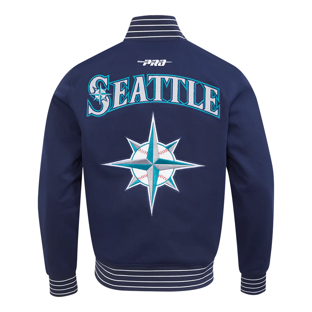 MLB SEATTLE MARINERS CURRENT LOGO PRO GAME DAY MEN'S DOUBLE KNIT JACKET (MIDNIGHT NAVY/WHITE) - Image 3