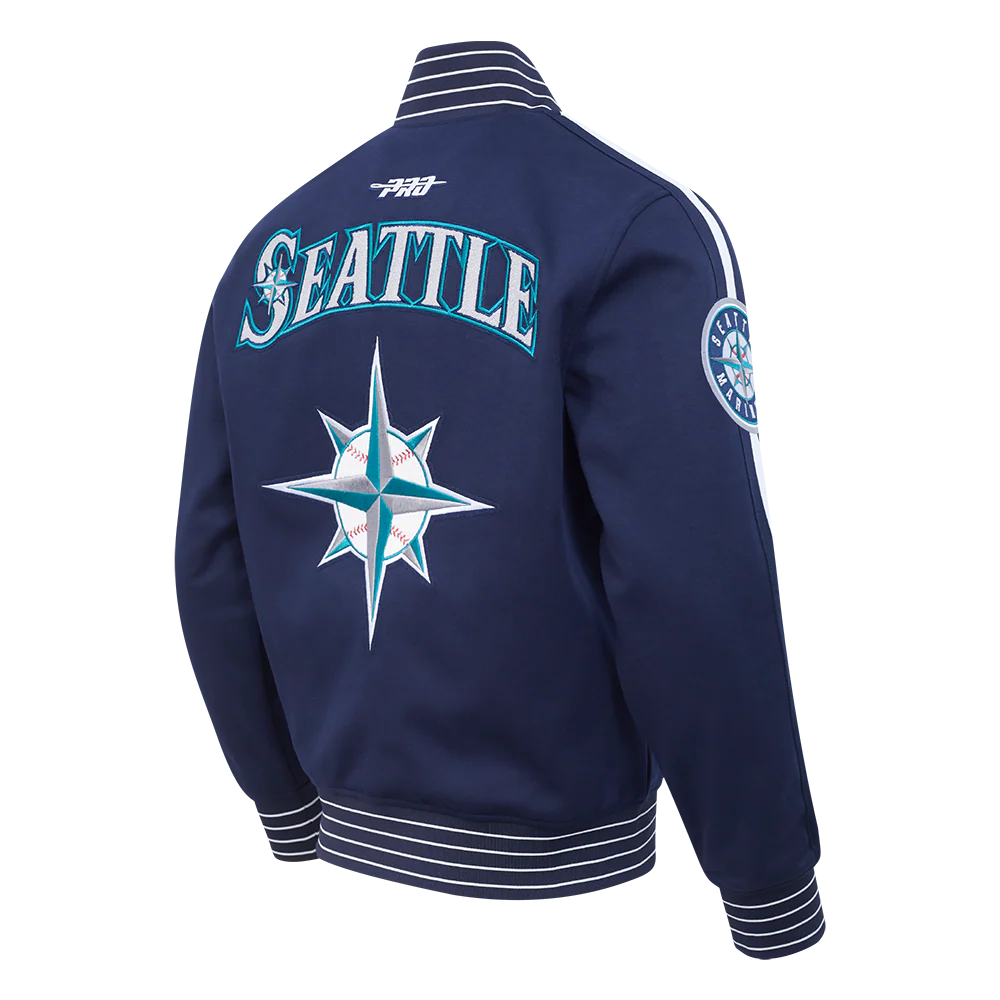 MLB SEATTLE MARINERS CURRENT LOGO PRO GAME DAY MEN'S DOUBLE KNIT JACKET (MIDNIGHT NAVY/WHITE) - Image 4