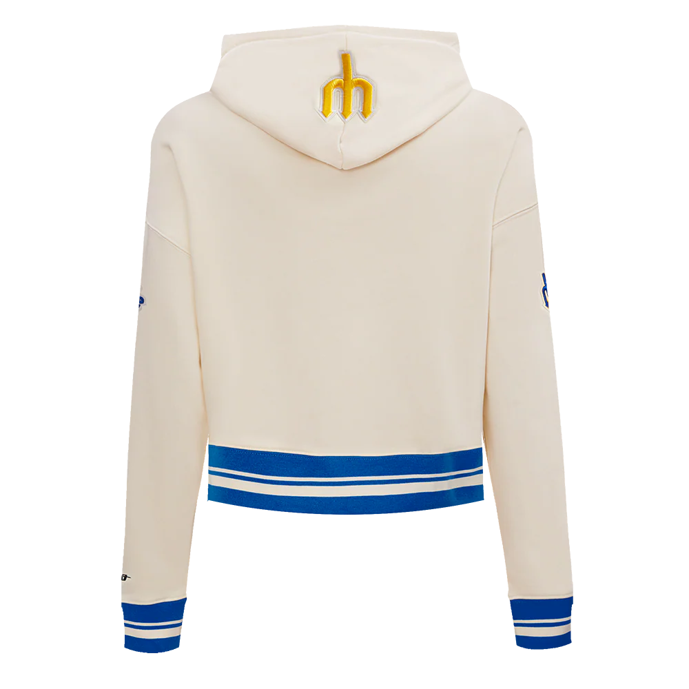 MLB SEATTLE MARINERS RETRO CLASSIC WOMEN'S RIB CROPPED PULLOVER HOODIE (EGGSHELL/ROYAL BLUE) - Image 3
