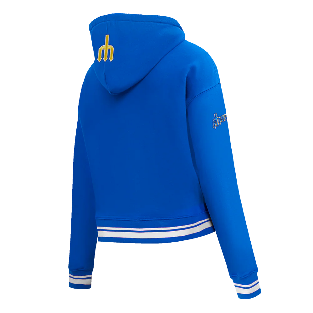 MLB SEATTLE MARINERS RETRO CLASSIC WOMEN'S RIB CROPPED PULLOVER HOODIE (ROYAL BLUE) - Image 4