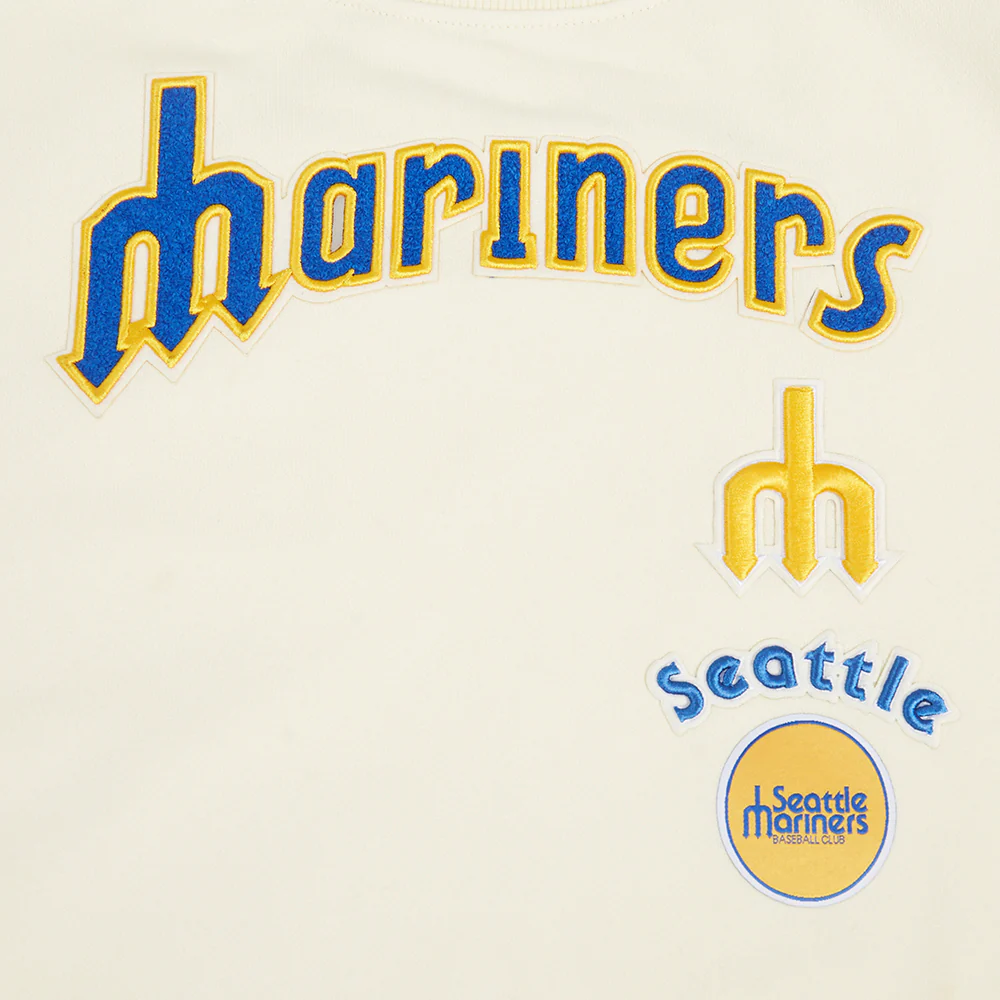 MLB SEATTLE MARINERS RETRO CLASSIC WOMEN'S RIB CREWNECK (EGGSHELL/ROYAL BLUE) - Image 5