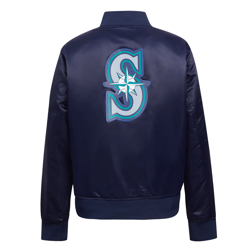 MLB SEATTLE MARINERS CLASSIC WOMEN'S SATIN JACKET (MIDNIGHT NAVY) - Image 3