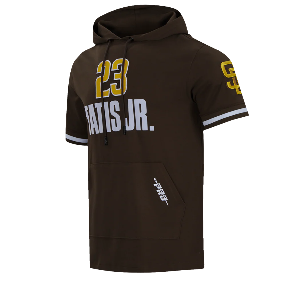 MLB SAN DIEGO PADRES FERNANDO TATIS JR. #23 CLASSIC MEN'S SHORT SLEEVE PULLOVER HOODIE (BROWN) - Image 2