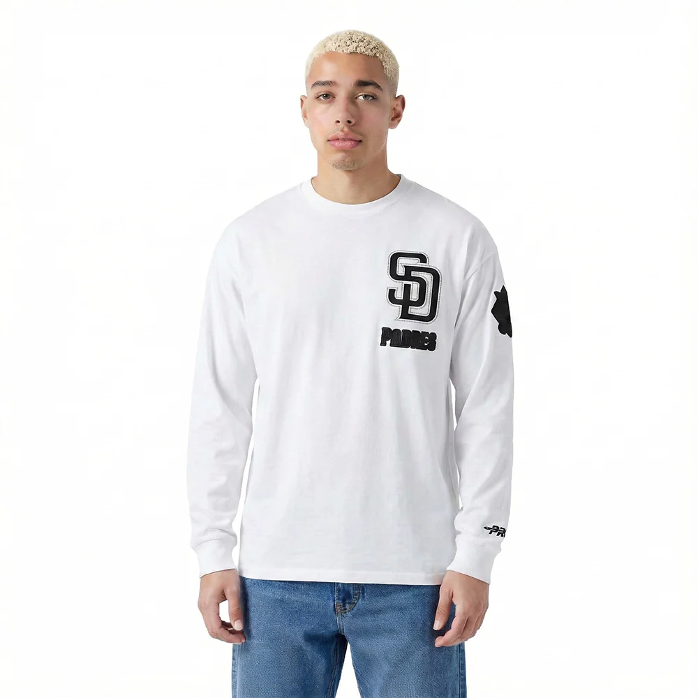 MLB SAN DIEGO PADRES BLACKOUT MEN'S DROP SHOULDER LS TOP (WHITE)