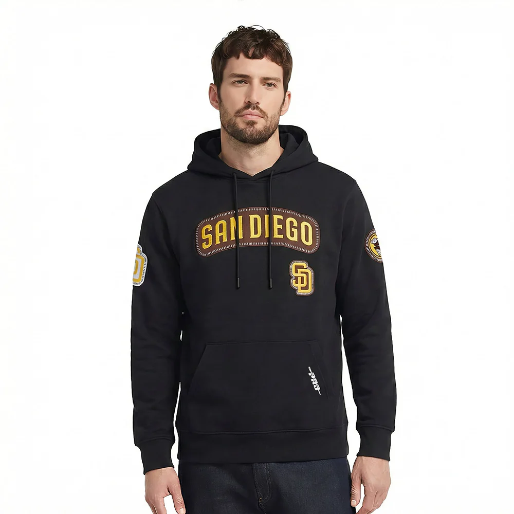 MLB SAN DIEGO PADRES DIY PICK STITCH MEN'S DOUBLE KNIT PULLOVER HOODIE (BLACK)