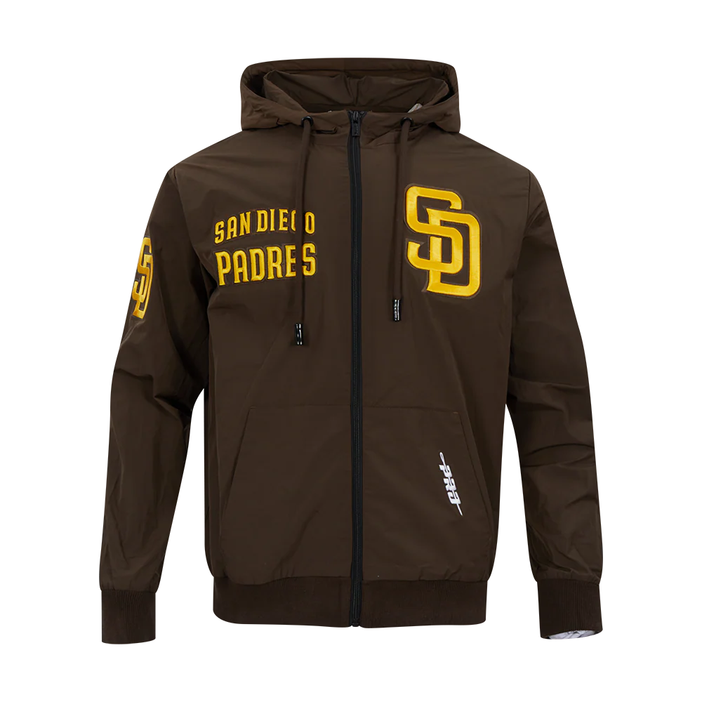 MLB SAN DIEGO PADRES CLASSIC WIND SUIT MEN'S WOVEN FULL ZIP PULLOVER HOODIE (BROWN)